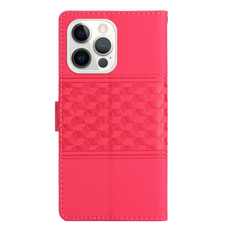 For iPhone 14 Pro Max Diamond Embossed Skin Feel Leather Phone Case with Lanyard