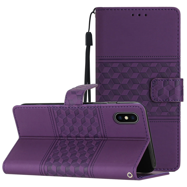 For iPhone X / XS Diamond Embossed Skin Feel Leather Phone Case with Lanyard