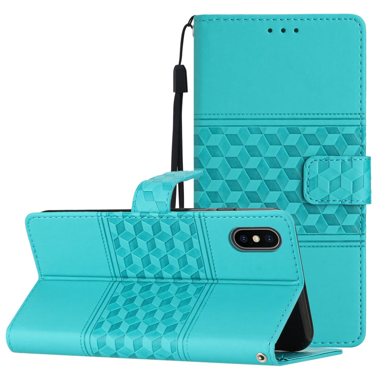 For iPhone X / XS Diamond Embossed Skin Feel Leather Phone Case with Lanyard