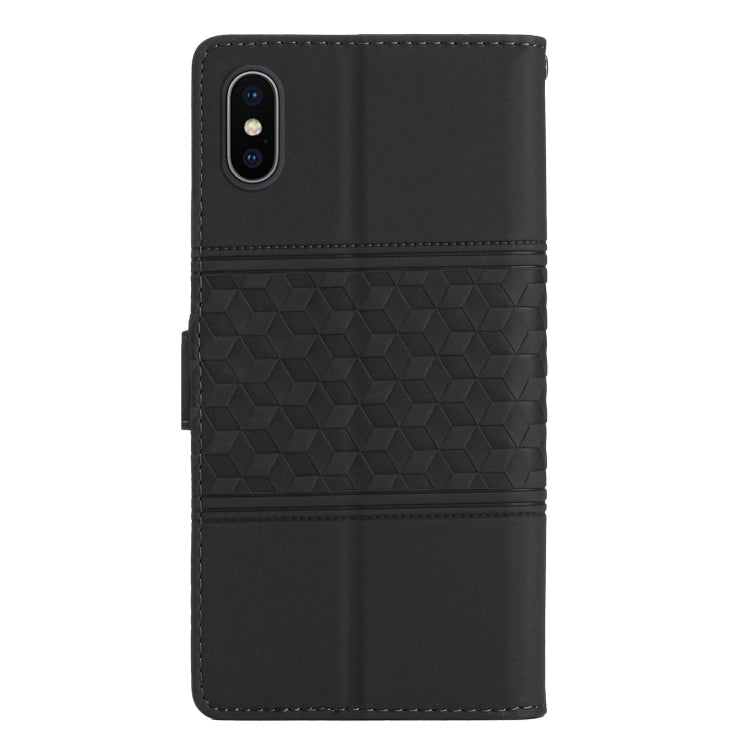 For iPhone X / XS Diamond Embossed Skin Feel Leather Phone Case with Lanyard