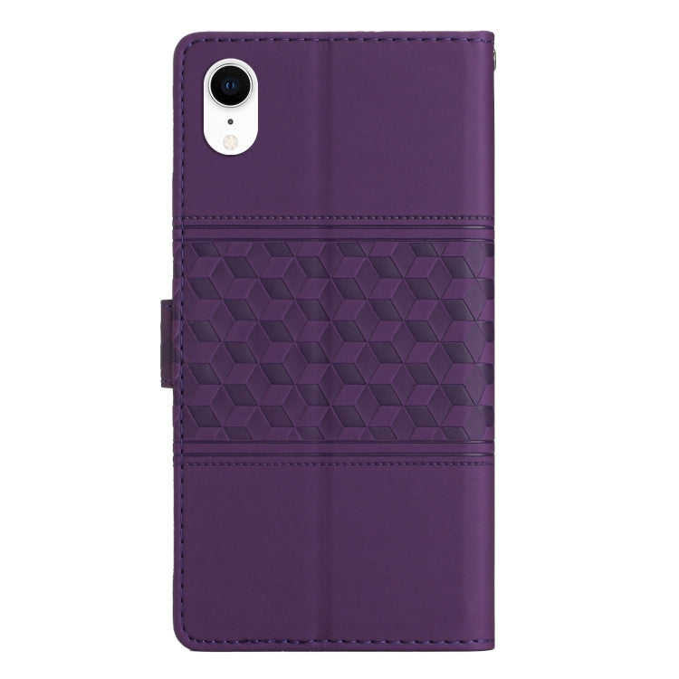 For iPhone XR Diamond Embossed Skin Feel Leather Phone Case with Lanyard