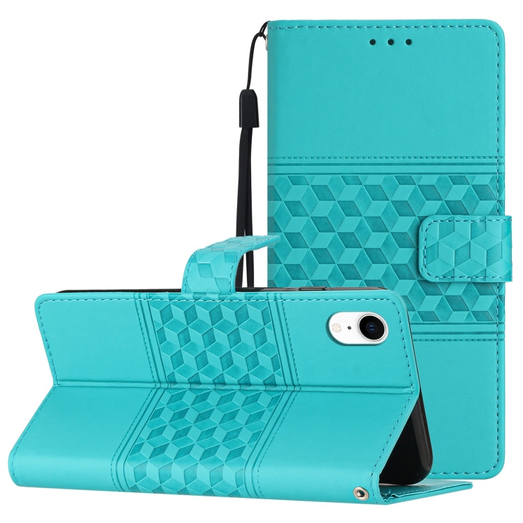 For iPhone XR Diamond Embossed Skin Feel Leather Phone Case with Lanyard