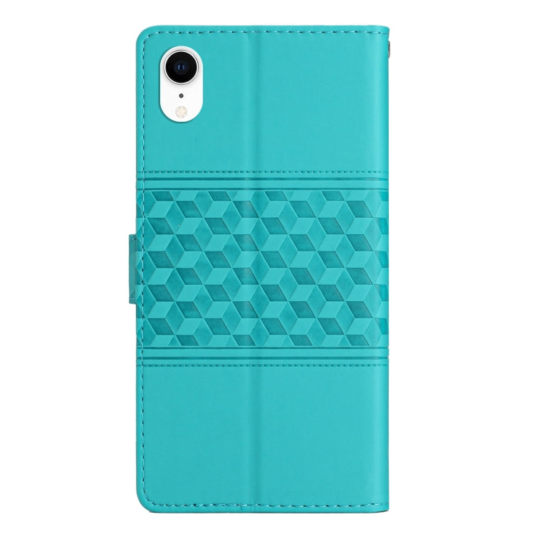 For iPhone XR Diamond Embossed Skin Feel Leather Phone Case with Lanyard