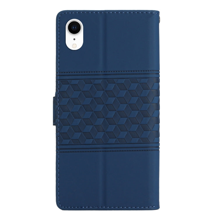 For iPhone XR Diamond Embossed Skin Feel Leather Phone Case with Lanyard