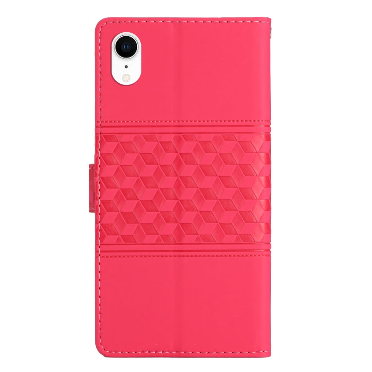 For iPhone XR Diamond Embossed Skin Feel Leather Phone Case with Lanyard