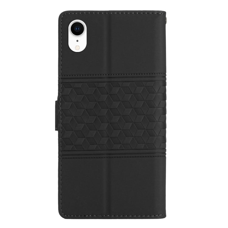 For iPhone XR Diamond Embossed Skin Feel Leather Phone Case with Lanyard