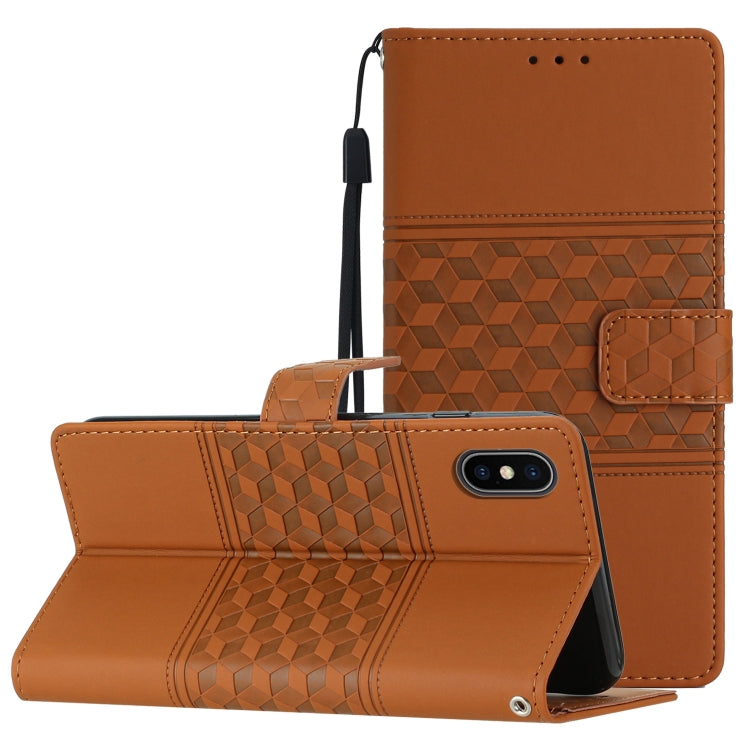 For iPhone XS Max Diamond Embossed Skin Feel Leather Phone Case with Lanyard