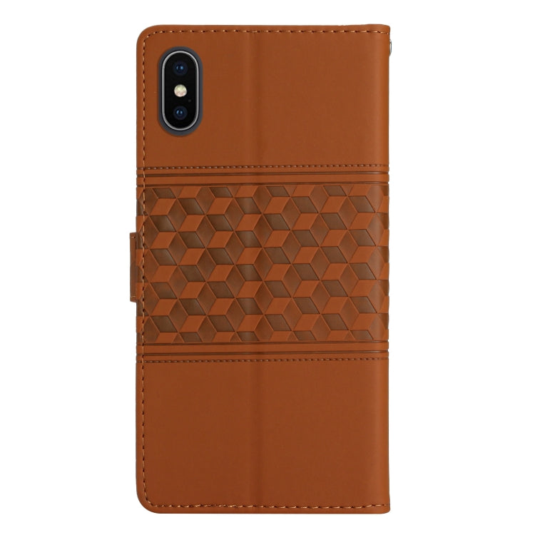 For iPhone XS Max Diamond Embossed Skin Feel Leather Phone Case with Lanyard