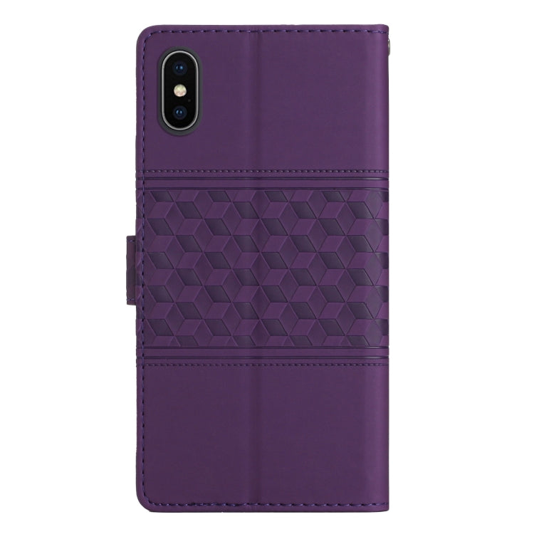 For iPhone XS Max Diamond Embossed Skin Feel Leather Phone Case with Lanyard