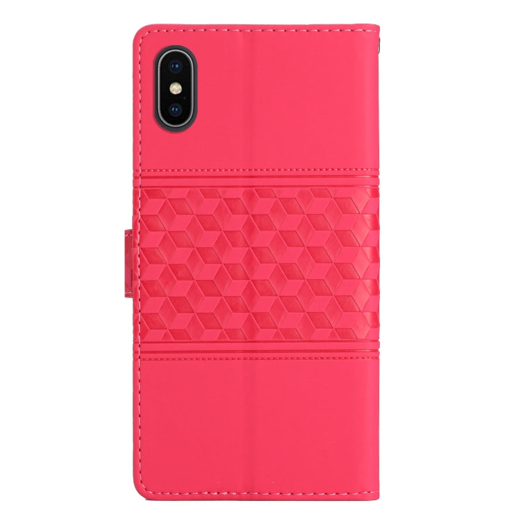 For iPhone XS Max Diamond Embossed Skin Feel Leather Phone Case with Lanyard
