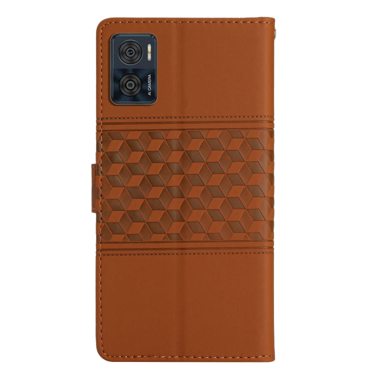 For Motorola Moto E22 Diamond Embossed Skin Feel Leather Phone Case with Lanyard