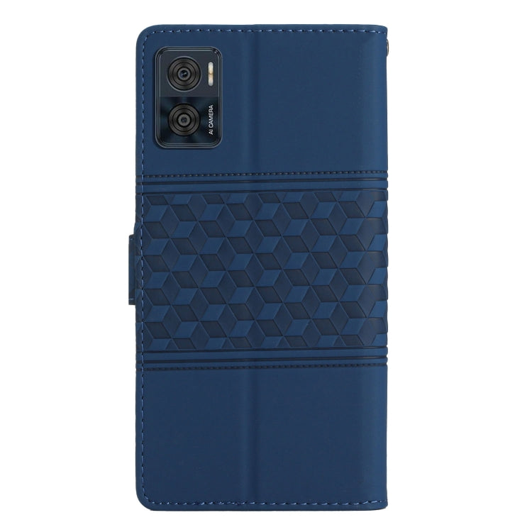 For Motorola Moto E22 Diamond Embossed Skin Feel Leather Phone Case with Lanyard