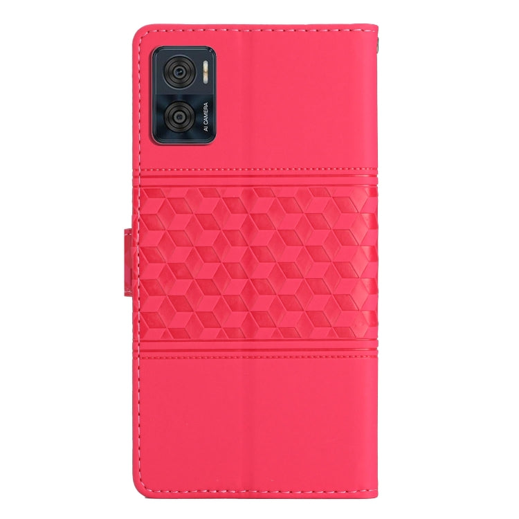 For Motorola Moto E22 Diamond Embossed Skin Feel Leather Phone Case with Lanyard