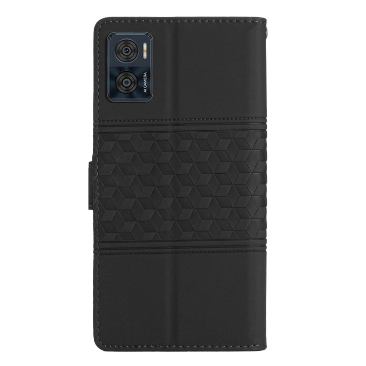 For Motorola Moto E22 Diamond Embossed Skin Feel Leather Phone Case with Lanyard