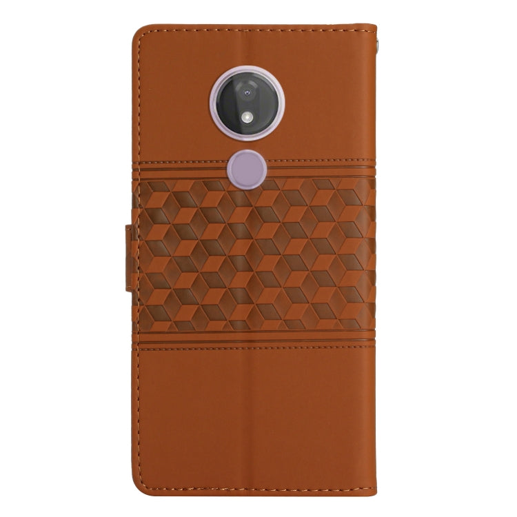 For Motorola Moto G7 Power Diamond Embossed Skin Feel Leather Phone Case with Lanyard