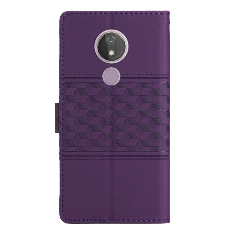 For Motorola Moto G7 Power Diamond Embossed Skin Feel Leather Phone Case with Lanyard