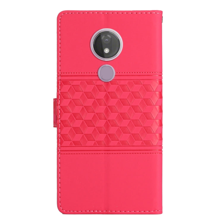 For Motorola Moto G7 Power Diamond Embossed Skin Feel Leather Phone Case with Lanyard