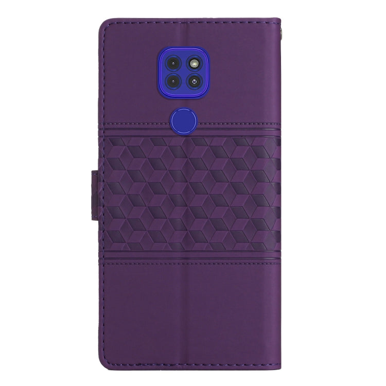 For Motorola Moto G9 / G9 Play Diamond Embossed Skin Feel Leather Phone Case with Lanyard