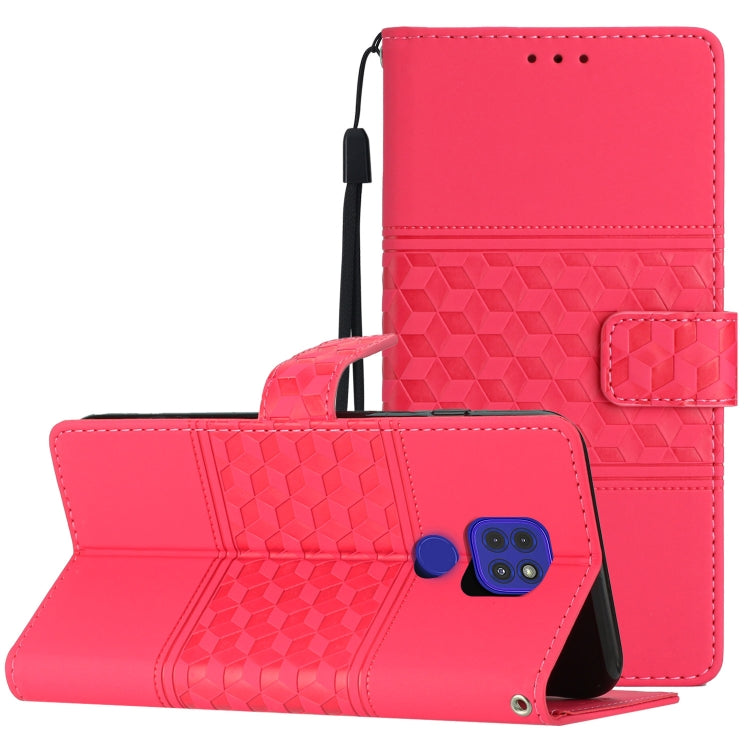 For Motorola Moto G9 / G9 Play Diamond Embossed Skin Feel Leather Phone Case with Lanyard