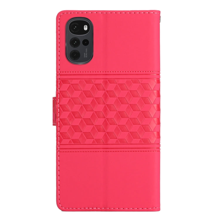 For Motorola Moto G22 Diamond Embossed Skin Feel Leather Phone Case with Lanyard