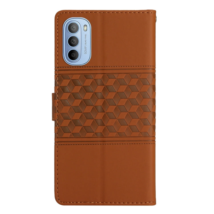 For Motorola Moto G62 Diamond Embossed Skin Feel Leather Phone Case with Lanyard