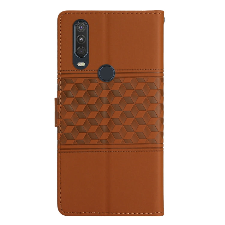 For Motorola Moto One Action Diamond Embossed Skin Feel Leather Phone Case with Lanyard