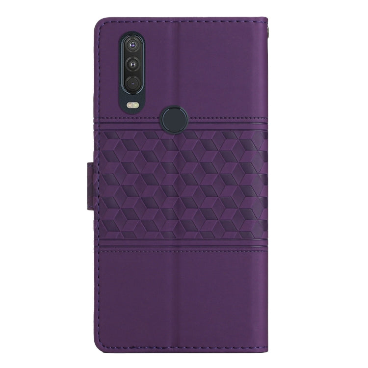 For Motorola Moto One Action Diamond Embossed Skin Feel Leather Phone Case with Lanyard