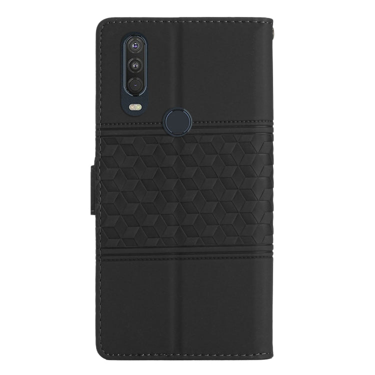 For Motorola Moto One Action Diamond Embossed Skin Feel Leather Phone Case with Lanyard