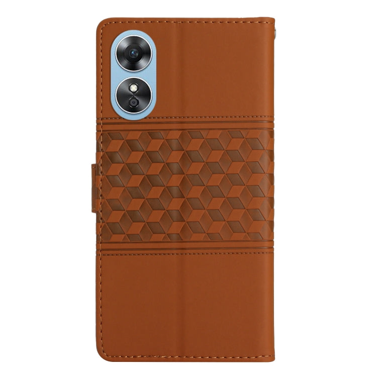 For OPPO A17 Diamond Embossed Skin Feel Leather Phone Case with Lanyard