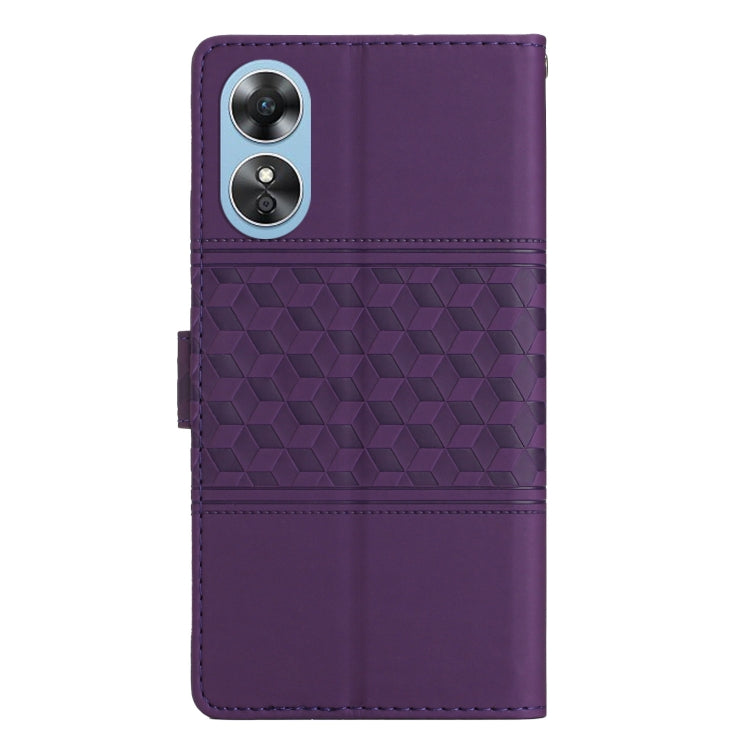 For OPPO A17 Diamond Embossed Skin Feel Leather Phone Case with Lanyard