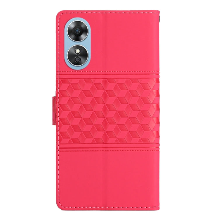For OPPO A17 Diamond Embossed Skin Feel Leather Phone Case with Lanyard