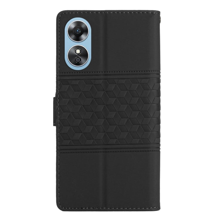 For OPPO A17 Diamond Embossed Skin Feel Leather Phone Case with Lanyard