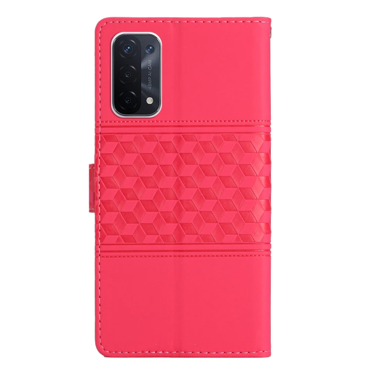 For OPPO A74 / A54 / A93 Diamond Embossed Skin Feel Leather Phone Case with Lanyard