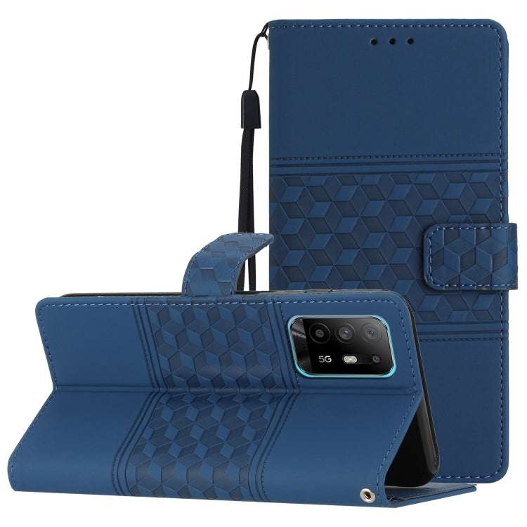 For OPPO A94 5G Diamond Embossed Skin Feel Leather Phone Case with Lanyard