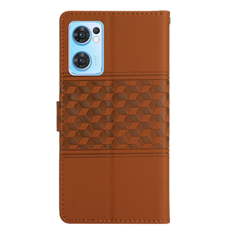 For OPPO Find X5 Lite Diamond Embossed Skin Feel Leather Phone Case with Lanyard