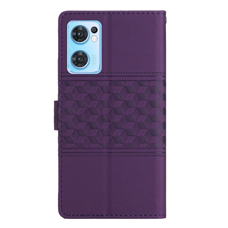 For OPPO Find X5 Lite Diamond Embossed Skin Feel Leather Phone Case with Lanyard