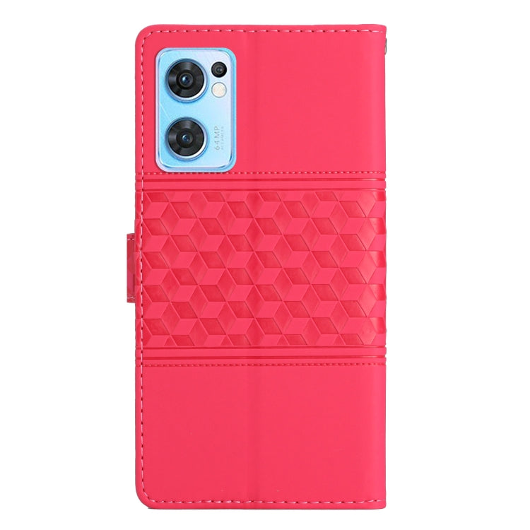 For OPPO Find X5 Lite Diamond Embossed Skin Feel Leather Phone Case with Lanyard