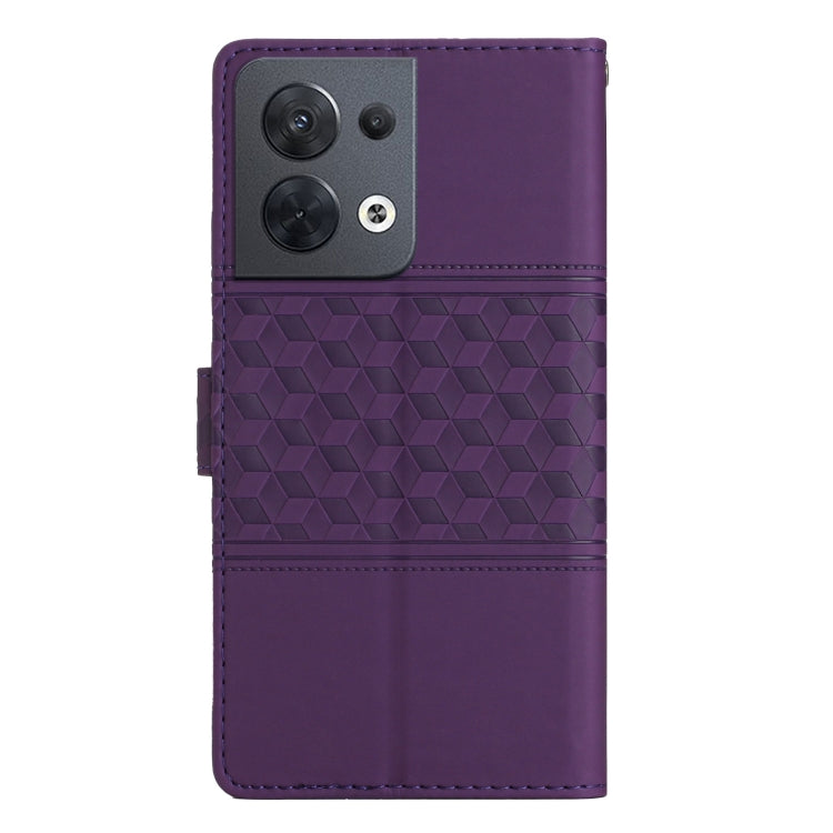 For OPPO Reno8 5G Diamond Embossed Skin Feel Leather Phone Case with Lanyard