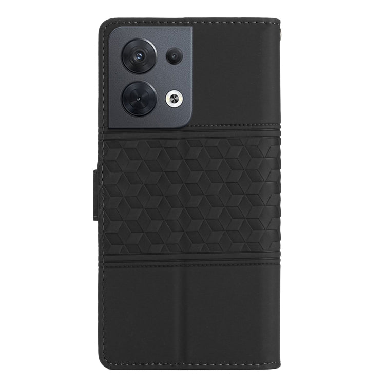 For OPPO Reno8 5G Diamond Embossed Skin Feel Leather Phone Case with Lanyard