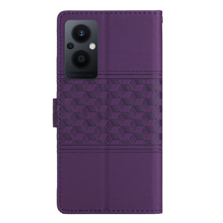 For OPPO Reno8 Lite 5G Diamond Embossed Skin Feel Leather Phone Case with Lanyard