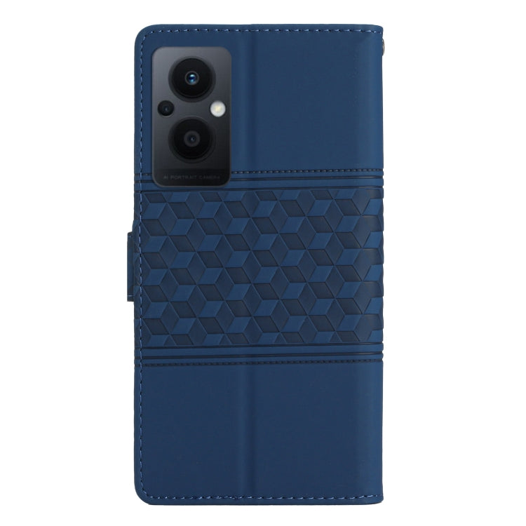 For OPPO Reno8 Lite 5G Diamond Embossed Skin Feel Leather Phone Case with Lanyard