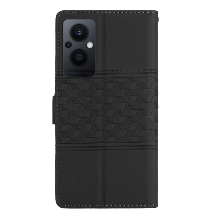 For OPPO Reno8 Lite 5G Diamond Embossed Skin Feel Leather Phone Case with Lanyard