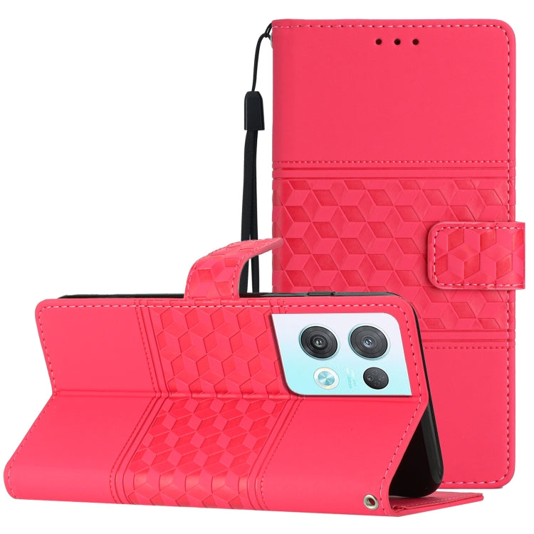 For OPPO Reno8 Pro 5G Diamond Embossed Skin Feel Leather Phone Case with Lanyard