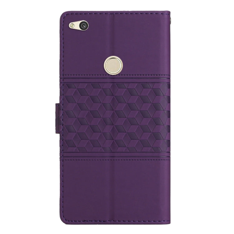 For Huawei P8 Lite 2017 Diamond Embossed Skin Feel Leather Phone Case with Lanyard