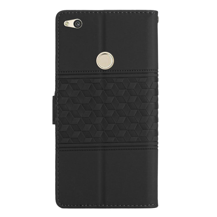 For Huawei P8 Lite 2017 Diamond Embossed Skin Feel Leather Phone Case with Lanyard