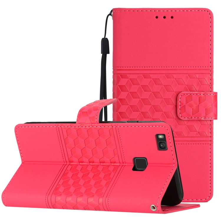 For Huawei P9 Lite Diamond Embossed Skin Feel Leather Phone Case with Lanyard