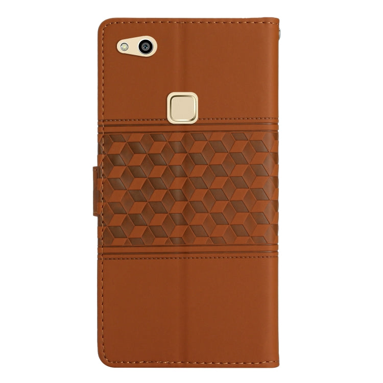 For Huawei P10 Lite Diamond Embossed Skin Feel Leather Phone Case with Lanyard