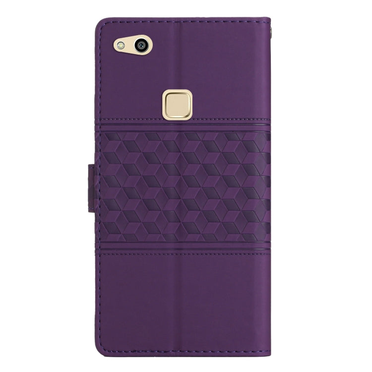 For Huawei P10 Lite Diamond Embossed Skin Feel Leather Phone Case with Lanyard