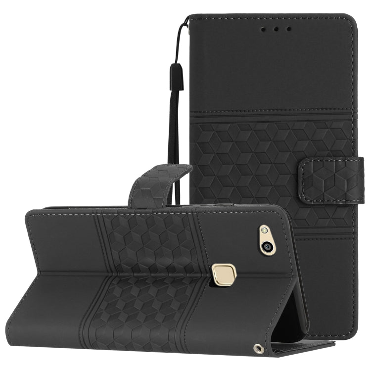 For Huawei P10 Lite Diamond Embossed Skin Feel Leather Phone Case with Lanyard