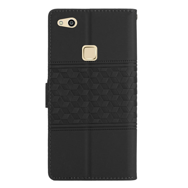 For Huawei P10 Lite Diamond Embossed Skin Feel Leather Phone Case with Lanyard